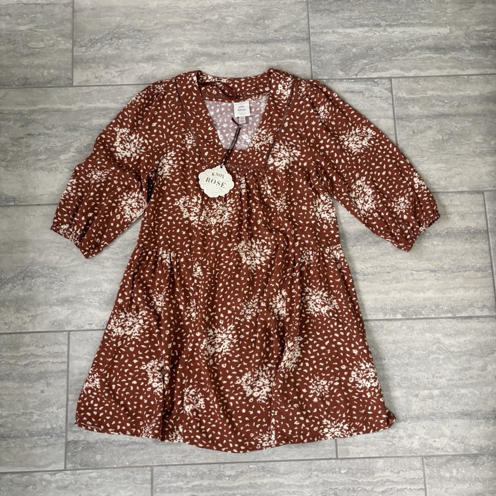 Knox Rose Brown White Floral Swing Dress Size XS‎ Boho